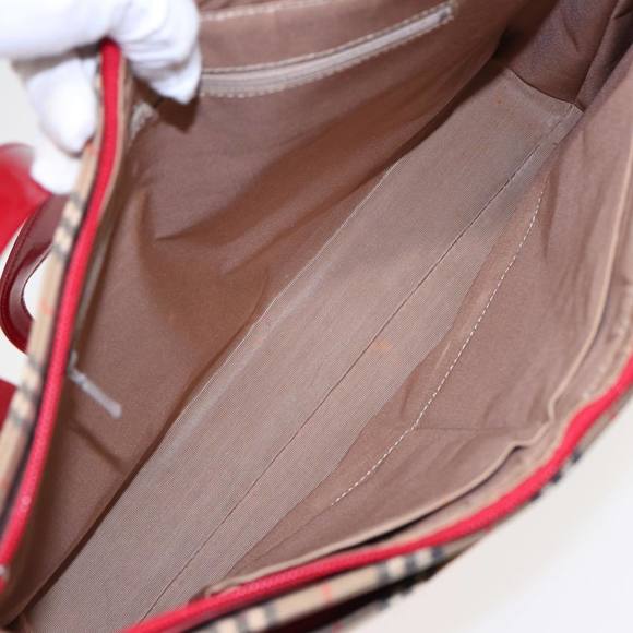 BURBERRY Nova Check Tote Bag Canvas Beige Red Auth 82269 - Picture 11 of 16